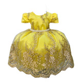 Vestido Infantil Luxo Realeza Amarelo Bela E A Fera 1 A 4 A
