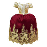 Vestido Infantil Marfim C/ Marsala Renda Realeza Festas