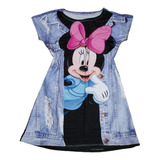 Vestido Infantil Minnie Jeans Pronta Entrega