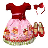 Vestido Infantil Moranguinho Baby Luxinho +sapatilha + Tiara