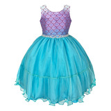 Vestido Infantil Pequena Sereia Ariel Azul