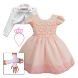 Vestido Infantil Princesa Realeza Rosa Luxo Kit