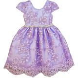 Vestido Infantil Princesa Sofia Com Coroa Luva Luxo