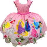 Vestido Infantil Princesas Rosa Cinto Pérolas