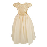 Vestido Infantil Renda Gliiter Dourado Festa Formatura Chic
