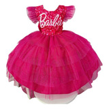 Vestido Infantil Rosa Barbie Peito Strass