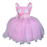 Vestido Infantil Rosa Bolinhas C/ Broche Strass Luxo