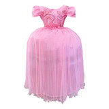 Vestido Infantil Rosa Renda Realeza Casamento Damas Festas
