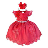 Vestido Infantil Super Luxo Vermelho Flores