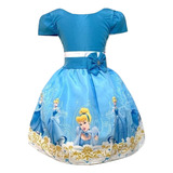 Vestido Infantil Temático Cinderela Festa Luxo+brinde