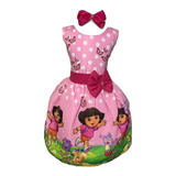 Vestido Infantil Temático Dora Aventureira Luxo