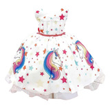 Vestido Infantil Temático Unicórnio Festa Juvenil Tiara 4/16