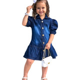 Vestido Jeans Botões Costas Coração Infantil