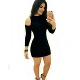 Vestido Justo Preto Manga Longa Estilo Panicat Girl 