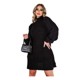 Vestido Linho Manga Longa Tricot Outono Inverno