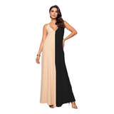 Vestido Longo Bicolor Regata Fluido Duas Cores