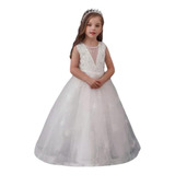 Vestido Longo Branco Infantil Comunhão Dama De Honra 8 Anos
