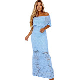 Vestido Longo Ciganinha Linha Tricot Fenda Fendas Lateral