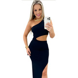 Vestido Longo Com Abertura Fenda Lateral Moda Gringa Balada