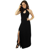 Vestido Longo Com Fenda E Decote Em Gota