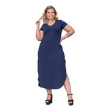 Vestido Longo Com Fenda Lateral Manga Curta Plus Size Mazal 