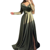 Vestido Longo De Renda De Cor Sólida Com Babados E Cintura M