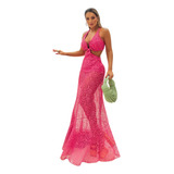 Vestido Longo De Renda Transparencia Feminino Festa Morgana