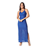 Vestido Longo De Tricot, Com Forro, Alcinha