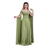 Vestido Longo Decote Princesa Com Manga Capa 062