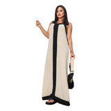 Vestido Longo Duna Bicolor Amplo Soltinho Tendência Lindo