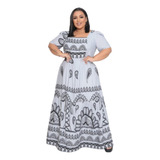 Vestido Longo Estampado Moda Comportada Evangélico Plus Size
