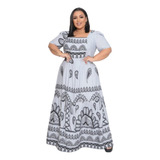Vestido Longo Estampado Moda Comportada Evangélico Plus Size