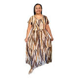 Vestido Longo Estampado Moda Comportada Evangélico Plus Size