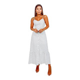 Vestido Longo Feminino Lastex Costas Alcinha Soltinho Poa