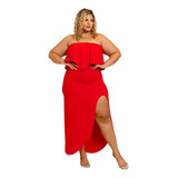 Vestido Longo Feminino Plus Size Babado