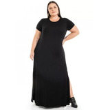 Vestido Longo Feminino Plus Size Viscolycra Fenda Lateral