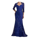 Vestido Longo Festa Em Renda, Madrinha, Mangas 3/4 K022d