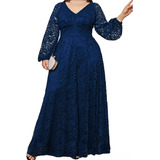 Vestido Longo Plus Size Em Renda Manga Bufante Longa Ps94