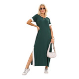 Vestido Longo Saruel Com Manga Fenda Lateral Moda Feminina