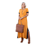 Vestido Longo Saruel Manga Curta Fenda Lateral Festa Simples