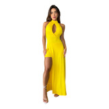 Vestido Longo Short Decote Panicat Fenda Na Saia Moda Festas
