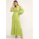 Vestido Longo Verde Manga Longa D Bell