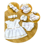 Vestido Luxo Rn Bebê Vestido Renda + Faixa+ Sapato+ Calcinha