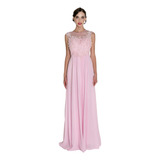 Vestido Madrinha Festa Bordado Longo Rosa Claro