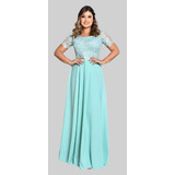 Vestido Madrinha Festa Evasê Verde Tifany Luxo Bordado