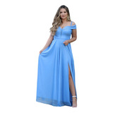 Vestido Madrinha Rose Marsala Azul Royal Manguinha Ombro Nu