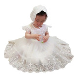 Vestido Mandrião Batizado Renda Branco Touca Bebê Papilloo