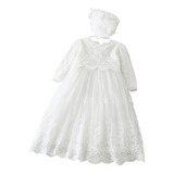 Vestido Mandrião Batizado Renda Branco Touca Bebê Papilloo