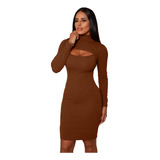 Vestido Manga Longa Decote Sobreposto Tubinho Cacacharrel