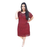 Vestido Marsala Festa Mid Plus Size Bordado Com Perolas